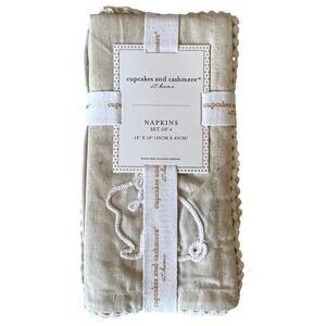 Cupcakes & Cashmere Embroidered Easter Bunny Napkins 18x18 Set of 4 Cotton New